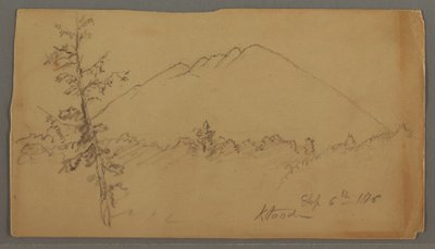 Tekening, Mt. Katahdin, bos, boom op de voorgrond door Frederic Edwin Church